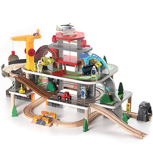 儿童汽车小火车轨道，玩具积木矿山城市公路，交通男孩木头木质木制