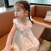女童白色连衣裙夏装2023儿童，无袖裙子背心，裙女宝宝蕾丝公主裙