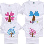 可爱卡通小树一家四口装夏季纯棉简约森林植物父子母女装短袖T恤