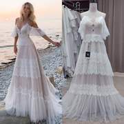 定制 外贸走秀高端2022深V领吊带露背礼服轻婚纱wedding dresses