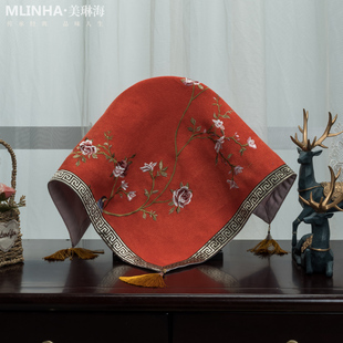 欧式镜子盖布梳妆台红色，喜庆结婚婚礼田园风棉麻，家用布艺遮挡套罩