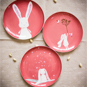 可爱卡通兔兔圆形骨瓷盘子瓷器西餐盘8寸菜盘牛排盘平盘深盘餐具