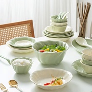 2024釉下彩餐具奶油风碗碟，套装家用碗盘套装陶瓷碗筷组合碗具