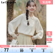拉夏贝尔/La Chapelle女装中式国风宽松盘扣长袖雪纺衬衣女