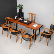 北欧铁艺实木茶桌椅组合现代风原木大板茶桌自然边洽谈会客桌茶台