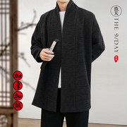 中国风加绒加厚男装风衣外套，开衫冬装亚麻汉服，古风古装棉麻上衣