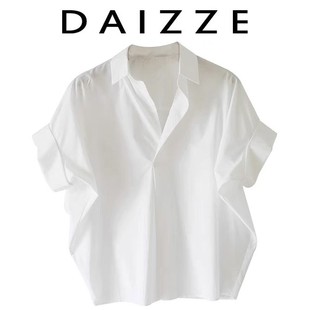 DAIZZE~2023夏季时尚质白色宽松蝙蝠袖Polo领套头衬衫女上衣