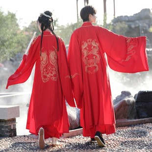 原创汉服男红色婚服情侣龙凤，绣花中式嫁衣，伴郎伴娘演出古装女夏季