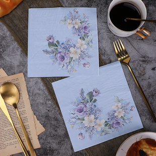 新中式彩色餐巾纸 蓝色印花纸巾 面巾纸 婚礼用纸 蝶骨巴特纸