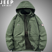 jeep吉普中年男装外套春秋款，休闲连帽夹克，男款户外工装冲锋上衣服