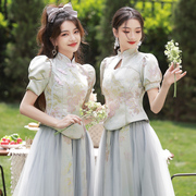 新中式伴娘服2024夏季小个子高级感旗袍姐妹团，伴娘裙婚礼服女