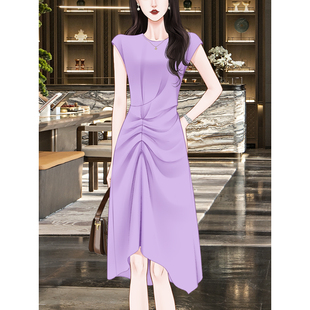 高级感礼服紫色连衣裙夏季2024女装气质高端不规则收腰裙子