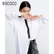 ROCOCO春夏时髦白色简约字母撞色宽松BF风长袖衬衫上衣女