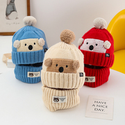 婴儿帽子围巾两件套冬季超萌可爱小熊毛线帽套装宝宝保暖套头围脖