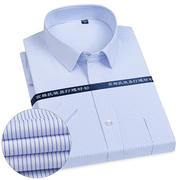 短袖衬衫男士藏青商务，方领职业上班正装蓝条纹，纯白色宽松大码衬衣