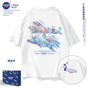 NASA联名潮牌短袖t恤男夏季2023宽松纯棉情侣装夏装白色体恤