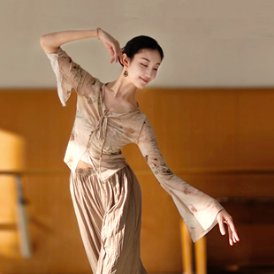 古典舞印花长袖上衣中国舞舞蹈服现代舞练功服形体服套装艺考演出