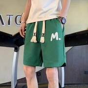 夏季短裤男绿色潮牌休闲运动裤，五分裤2024中裤子，宽松大裤衩子