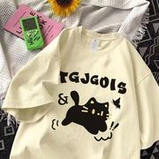 童装卡通黑色猫咪印花短袖，男女童夏季宽松洋气韩版ins短袖t恤