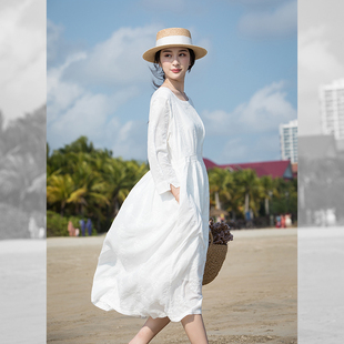 减龄连衣裙女白色纯棉长款小清晰裙子仙女超，仙森系小个子长裙夏季