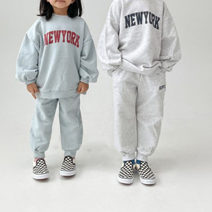儿童秋装男女童韩版时髦字母印花长袖套头棉卫衣长裤套装
