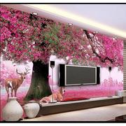 欧式简约3d立体壁画，客厅沙发电视背景墙壁纸卧室，温馨浪漫粉色墙纸