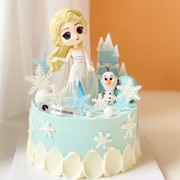 烘焙女孩生日蛋糕装饰插件网红冰雪，女王艾莎公主摆件城堡雪花插牌