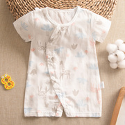 夏季婴儿纯棉纱布短袖，哈衣夏天宝宝纱布半袖，爬服婴幼儿连体连身衣
