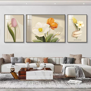 现代简约客厅装饰画沙发背景高档大气山水画风景花卉三联墙壁挂画