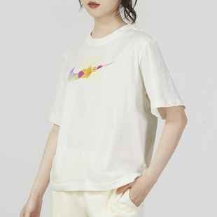 耐克印花大logo宽松透气圆领短袖夏季女款纯棉运动T恤FB8192-133
