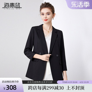 海青蓝通勤黑色小西装外套女春季韩版设计气质小个子西服