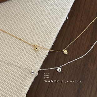 WANDOU韩国同款925纯银星星爱心吊坠项链细链条气质高级锁骨链