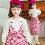 韩国童装秋款儿童长袖衬衫翻领刺绣雪纺衫可爱女童娃娃衫上衣