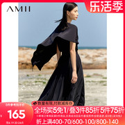 Amii2024春季仿醋酸雪纺衫女不对称斗篷假两件衬衫设计感上衣
