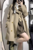 小个子风衣女2023春秋韩系高级感黑色英伦风中长短，款大衣外套