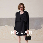 两件套mslan春季复古短款黑色，简约套装西装连衣裙mfam4106