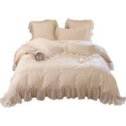 法式蕾丝床盖四件套全棉磨毛，纯棉140支长绒棉公主风，被套罩1.8床品