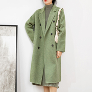 赫本风阿尔巴卡果绿色，双面羊绒羊毛大衣，小个子高级感系带毛呢外套