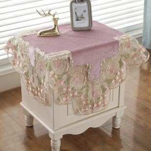 粉色欧式公主风蕾丝花边，床头柜盖布桌布茶几，布冰箱(布冰箱)空调盖布防尘罩