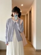 ok好好紫色镂空毛衣，开衫女2024春季韩版温柔风，宽松显瘦针织外套