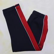 中小学生藏蓝色校服裤子红色宽条纹一条白绳直口校裤四季款可