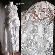 白色花朵刺绣花网纱布料 创意高档窗帘裙子上衣diy服装设计师面料