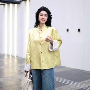 （繁楼）黄色新中式上衣双穿重缎春季真丝外套深圳南油高端女装