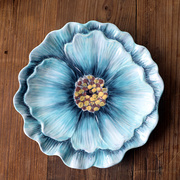 外贸3d立体浮雕陶瓷欧式田园创意，家用美式装饰盘挂盘子花朵碗饭碗