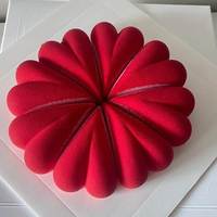 情人节单个心形花瓣慕斯蛋糕模具，圆形燕菜法式喷砂爱心花苞硅胶模