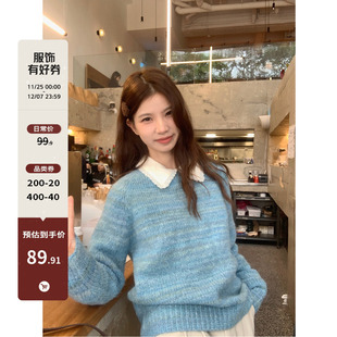 芝士兔 毛衣女2023宽松型设计感软糯针织衫小个子休闲厚外套