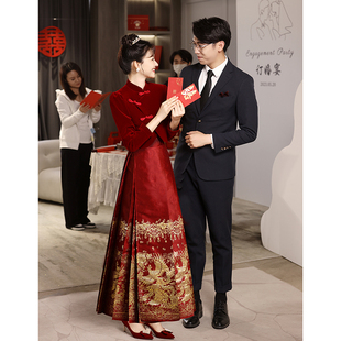 新中式马面裙敬酒服2024新娘婚服套装旗袍红色凤凰订婚礼服裙