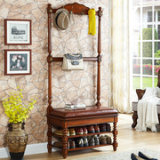 欧式实木衣帽架创意 美式卧室挂衣架落地衣架换鞋凳门厅置物架