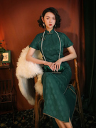 高级感旗袍改良复古气质民国风，日常年轻款，少女绿色连衣裙长款夏季