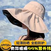 帽子遮阳帽女夏防晒空顶帽遮脸2024可折叠防紫外线太阳帽